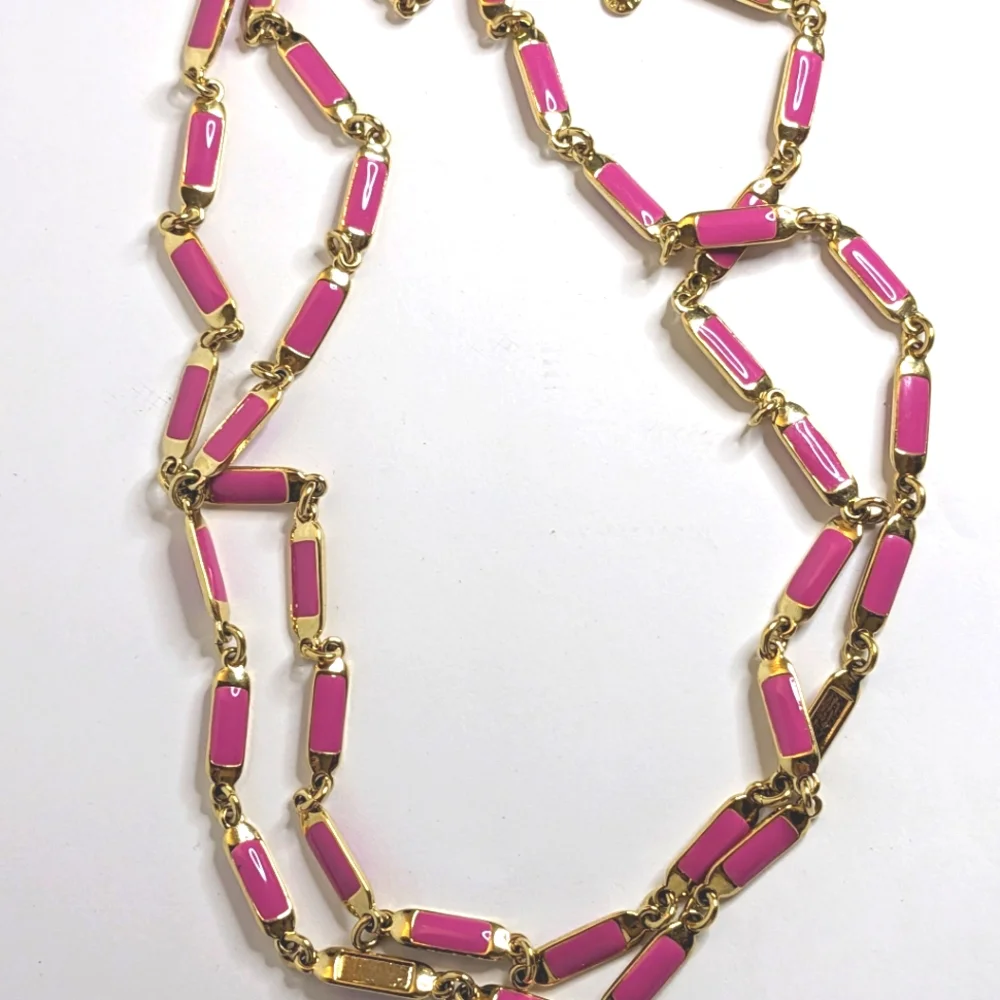 J. Crew Gold-Tone & Pink Enamel Link Necklace‎ – 43”